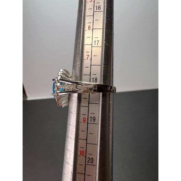 Blue and white CZ halo sterling silver ring size 8 - Picture 5 of 11